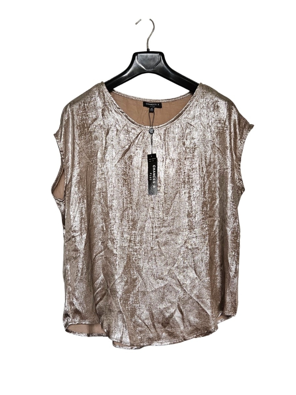NWT Chances R Women's Plus Size 2X Champagne Metallic Cap-Sleeve Blouse